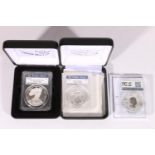 Danbury Mint, three "Early Issue" coins including UNITED STATES OF AMERICA USA silver proof silver