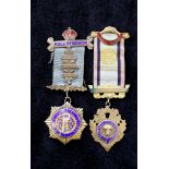 Pair of RAOB (Royal Antediluvian Order of Buffalos) masonic medals both silver gilt. To include a