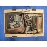 Box of mamod style model steam train components to include an engine with base and copper boiler (