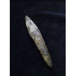 Neolithic- multi faceted flint "slug" knife / dagger of tapering form. Expertly knapped