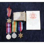 WW2 medal group to include: 1939-45 star, Burma Star, 1939-45 War Medal & Defence Medal in