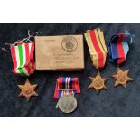 WWII Medal Group- Issued to I. Urquhart Glasgow with original OHMS box to include: Africa Star,