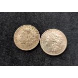 USA- 2x .900 grade Morgan silver dollars dates to include 1921 & an 1884 O (New Orleans) mint in