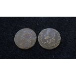 Ireland. James II (1685-1688) Two gun metal sixpences both dating to 1689. Bust facing left with