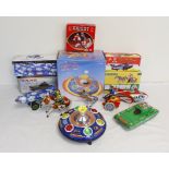 Collection of vintage Chinese and Schylling mechanical tinplate toys all boxed. To include a