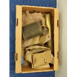 Lot comprising of British WW2 P37 felt covered water bottler, WW2 civilian gas mask and artillery