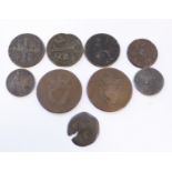 Collection of 17th-19thC coins to include a 1636 Spanish 6 Maravedis cob coin, Moroccan 4 Faulus