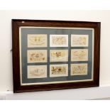 WW1- Set of 9 framed silk embroidered postcards to include christmas greetings and various