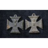 Britain. Two 1914 model Iron Crosses listing German atrocities during their 1914 western expanse. On