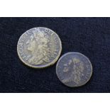 Ireland. James II (1685-1688) Gun metal 1690 halfcrown and 1689 shilling. Bust facing left with