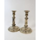 Pair of silver sliding candlesticks with foliate bands by T & J Settle, Sheffield 1819 (one a/f).