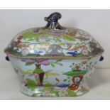 Masons Patent Ironstone China covered tureen of octagonal twin handled form decorated with