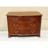 Victorian mahogany bow front chest of three graduated drawers on bracket feet, 106cm wide.