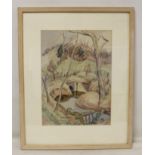 ROBIN WALLACE (1897-1957) The Culvert. Watercolour over pencil. 42cm x 31cm. Three labels verso;