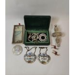 Antique paste brooch, another Art Deco, seven similar items, two 'bambi' brooches, a rattle (a.f),