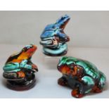 Anita Harris Studio Pottery figure of a toad, 7.5cm high and two frogs on naturalistic bases, each