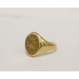 18ct gold signet ring, crested, oval, size N, 11.9g.