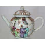 18th century Chinese porcelain famille rose teapot decorated with figures on a terrace with