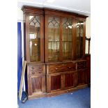 Victorian mahogany breakfront bookcase cabinet enclosed by four gothic astragal glazed doors over