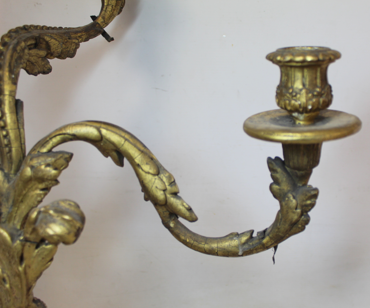 Pair of giltwood candelabra, each with three sconces on circular drip trays and scrolling foliate - Image 24 of 26
