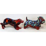 Anita Harris Studio Pottery figure of a Sealyham terrier, 12cm high and a Collie dog, 10cm high,