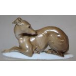 German Selb-Plossberg Rosenthal model of a recumbent greyhound by Theodor Kärner, printed green