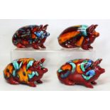 Four Anita Harris and Samantha Johnson studio pottery figures of pigs with polychrome abstract