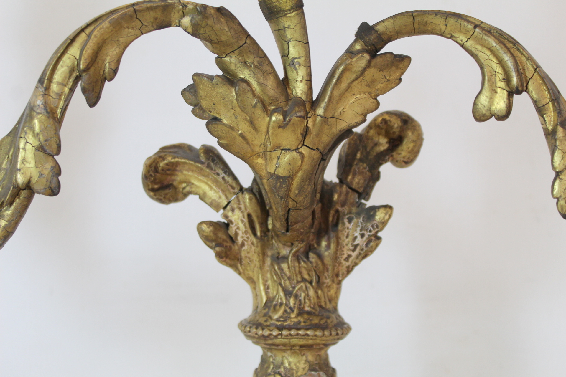 Pair of giltwood candelabra, each with three sconces on circular drip trays and scrolling foliate - Image 11 of 26