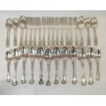 Part service of single struck Kings pattern silver by I. Walton, Newcastle 1845, comprising twelve