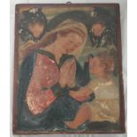 Painted plaster plaque, Madonna & Child, after a renaissance original, poss. by Robert Anning