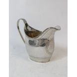 Silver cream jug of ovoid shape with initialled cartouche and pin struck bands by William Hall,