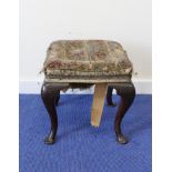 Victorian square topped stool with needlework seat  on cabriole supports, 38cm high, 36cm square.