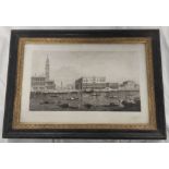 LEON GAUCHAREL AFTER GUARDI.  Venetian view, engraving in Howard frame.