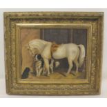 ABLE MCDONALD Horse and dogs. Oil on board. 21.5cm x 28cm. Signed and dated 1881.