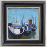 JUNE BENNETT (1935-2013). Boats at rest. Oil on canvas board. 29cm x 28.5cm. Signed, dated (20)01.