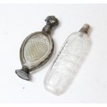 French silver mounted cut glass scent bottle 'souvenir' and another, similar.  (2).