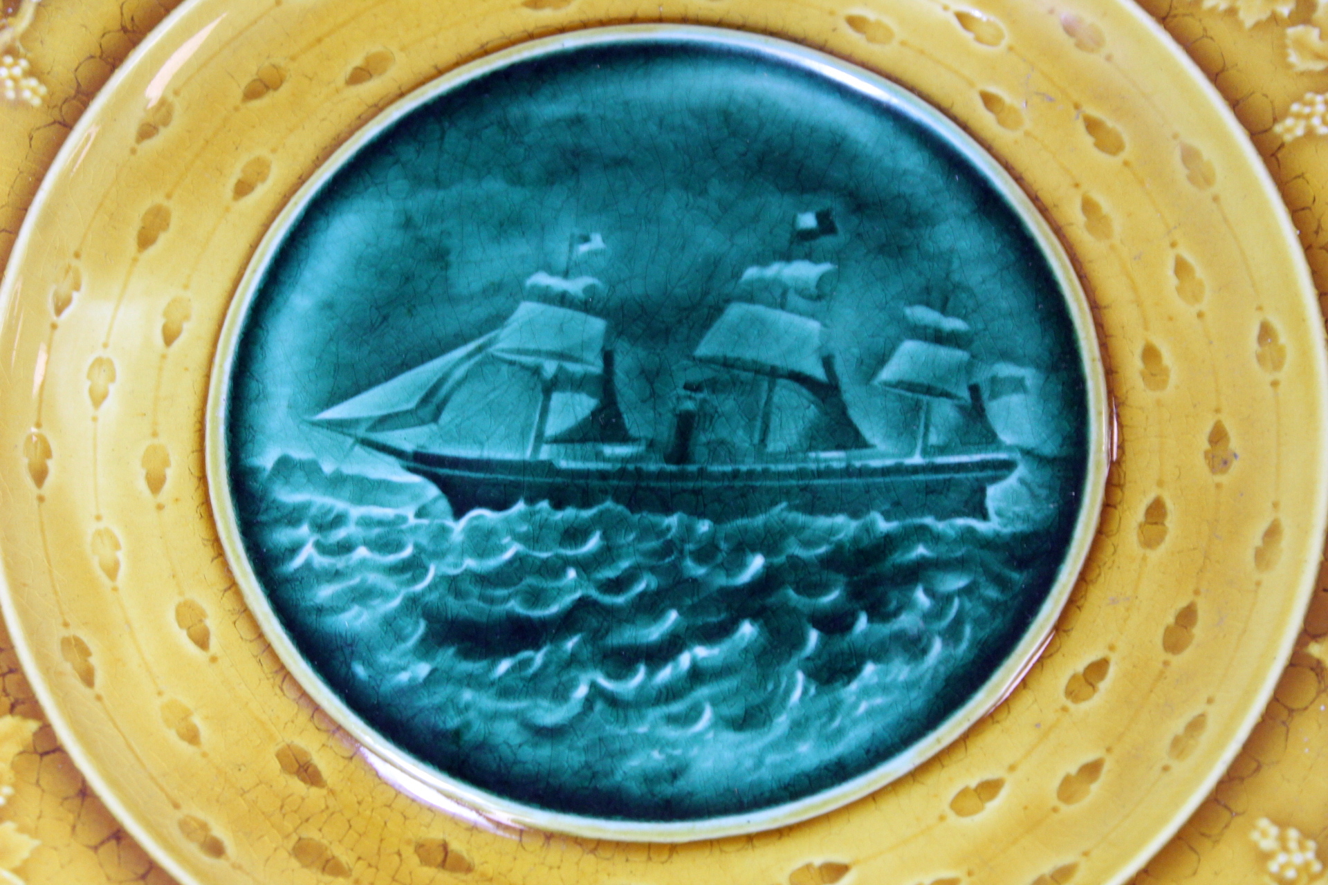 A. J. Adams & Co., Staffordshire Majolica dessert service with central green glazed circular - Image 12 of 12