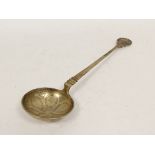 Norwegian silver spoon with pierced disc terminal by M. Hammer, 20cm.