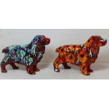 Two Anita Harris Studio Pottery figures of Spaniels with polychrome drip glazed floral decoration,