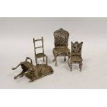 Dutch silver toy chair, import marks, Chester, 1906 and three others, 68g.  (4).