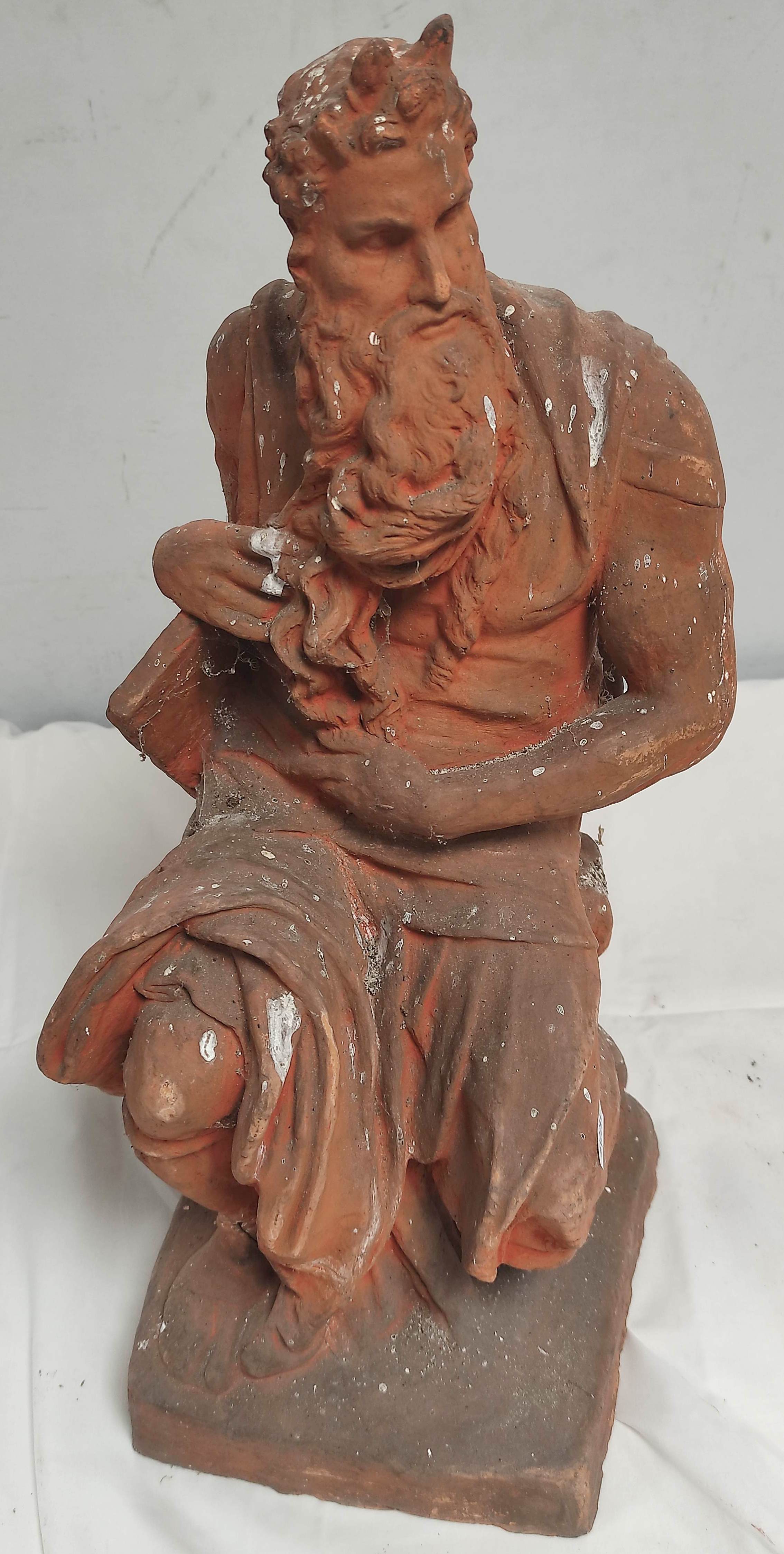 AFTER MICHAELANGELO. Moses and another. Pair of terracotta figures. 48cm x 52cm high. - Image 5 of 6