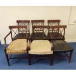 Set of six 19th century mahogany dining chairs, including two elbow chairs, each with curved top