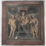 The Virgin & Child with St. Sebastian and John the Baptist, Italian gesso and lacquer relief plaque,