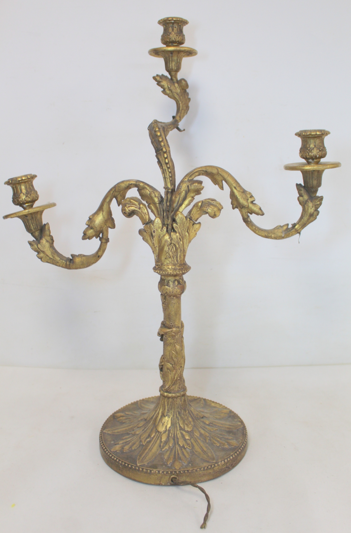 Pair of giltwood candelabra, each with three sconces on circular drip trays and scrolling foliate - Image 20 of 26