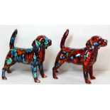 Two Anita Harris Studio Pottery figures of Labrador dogs with abstract polychrome drip glazed