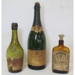 Rare early 19th century Napoleonic green glass cognac bottle (empty), labelled "Grande Fine Champagn