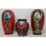 Two Anita Harris Studio Pottery tulip pattern vases of ovoid form, one marked trial, the other no.