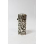 Silver scent bottle, cylindrical, with engraved scrolls by S Morden 1889. 54 x 22 mm