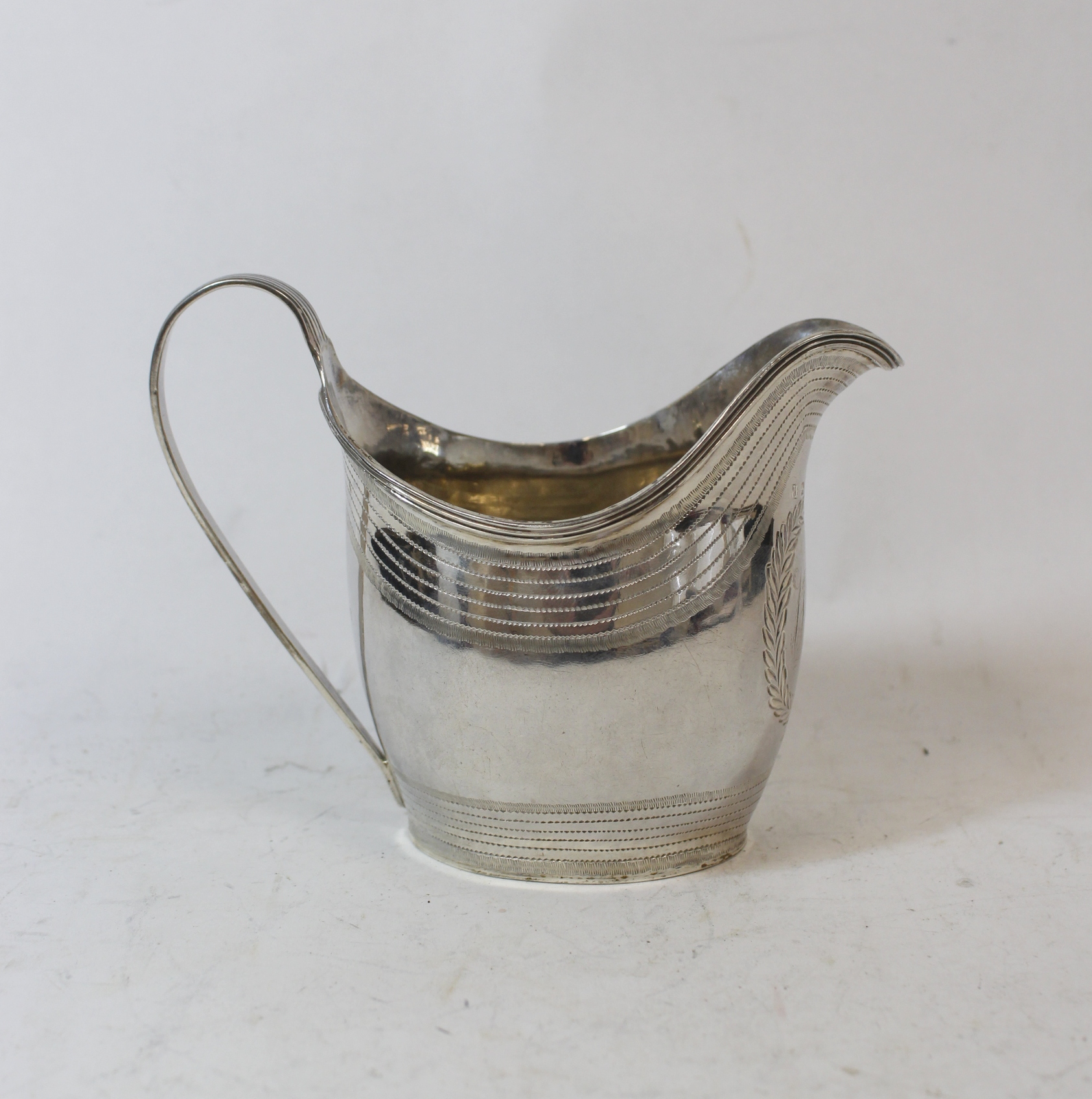 Silver cream jug of ovoid shape with initialled cartouche and pin struck bands by William Hall, - Image 2 of 5