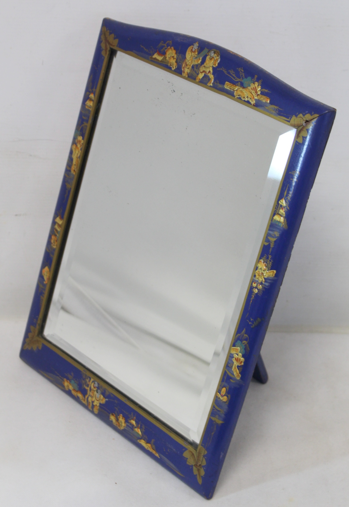Early 20th century blue lacquer dressing table mirror of rectangular form decorated with - Image 3 of 4